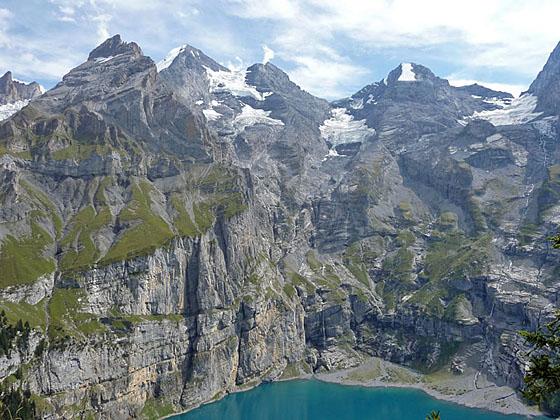 Amazing sheer walls along the flanks of the peaks ringing the Oeschinensee 