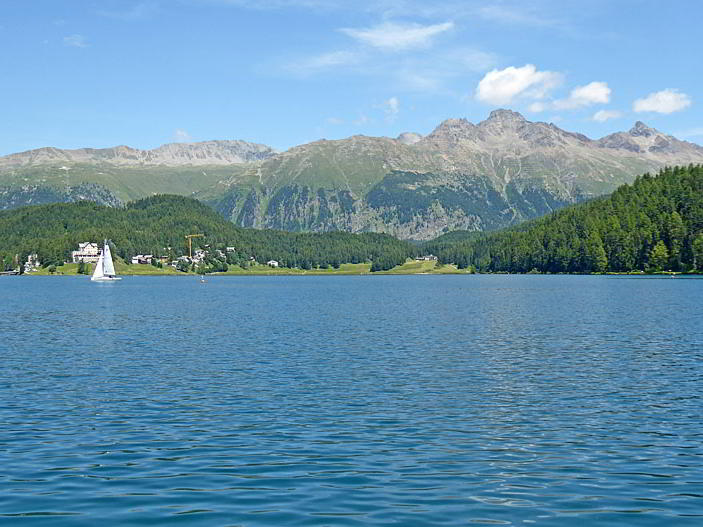 Summits rising above the Bernina Valley seen from Lake St. Moritz